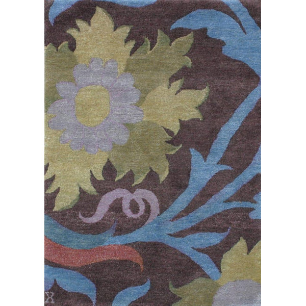 New Moon Rugs Trinidad Floral Area Rug in Aubergine/Sky Blue/Citron